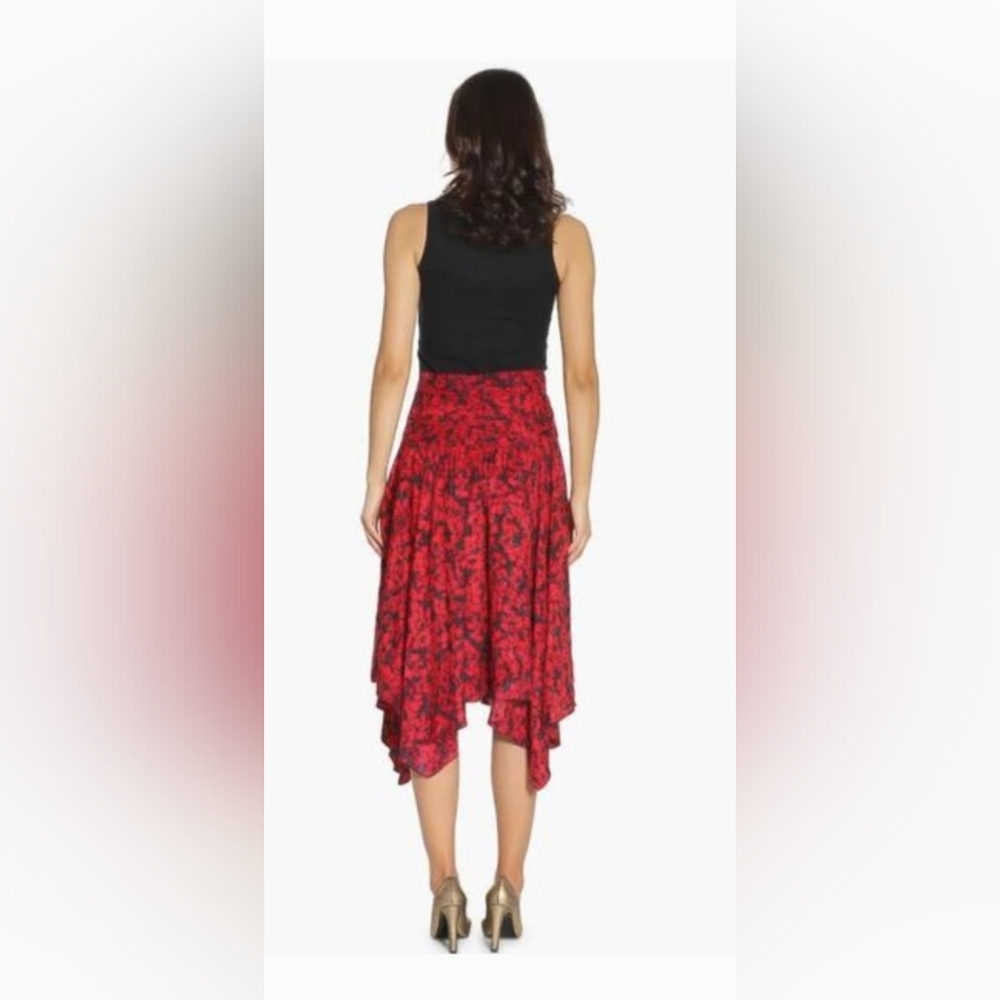 Zadig & Voltaire Red &‎ Black Floral Silk Blend Asymmetrical Skirt Sz 40 Or US 8 - Picture 3 of 12